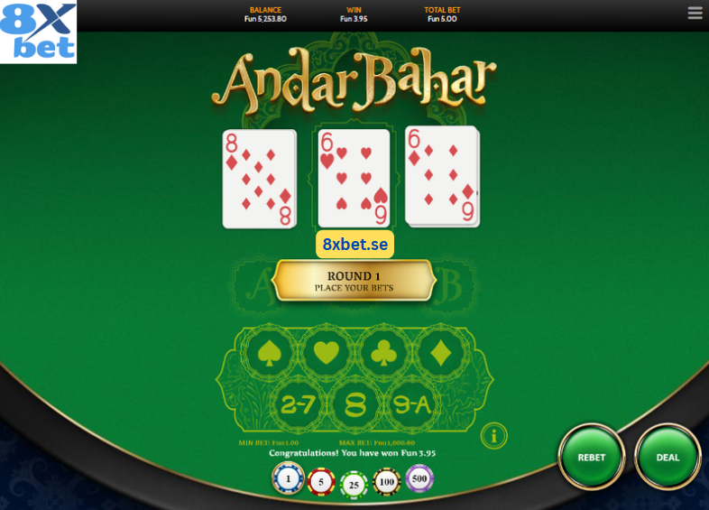 Andar Bahar 8xbet, siêu phẩm cá cược đình đám với luật chơi đơn giản và tỷ lệ thắng hấp dẫn